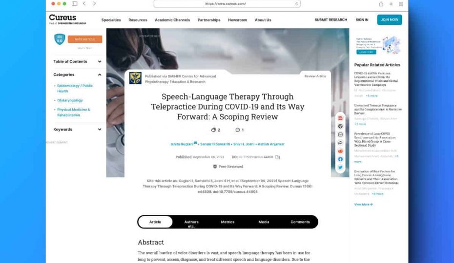 study reports cureus online speech therapy