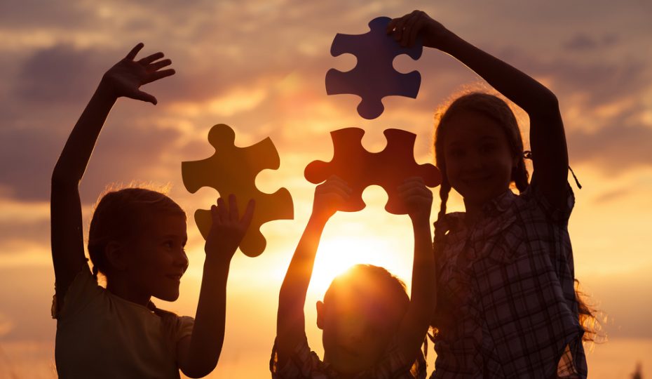 silhouette,of,three,happy,children